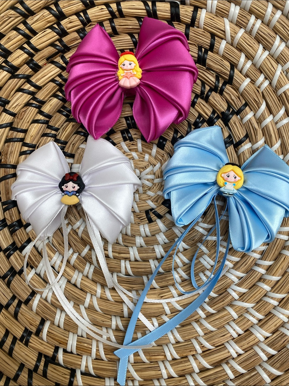 Set of Three Satin Princess Character Hair Bows